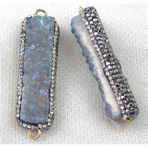 lt.blue Druzy Quartz connector paved rhinestone, rectangle, approx 12-45mm