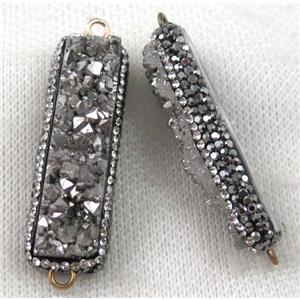 silver Druzy Quartz connector paved rhinestone, rectangle, approx 12-45mm