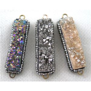 Druzy Quartz connector paved rhinestone, mix color, rectangle, approx 12-45mm
