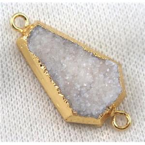 white druzy quartz connector, gold plated, approx 20-30mm