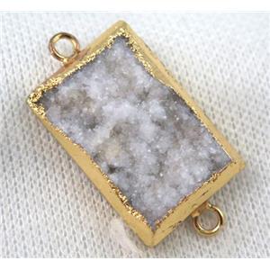 white druzy quartz rectangle connector, gold plated, approx 20-30mm
