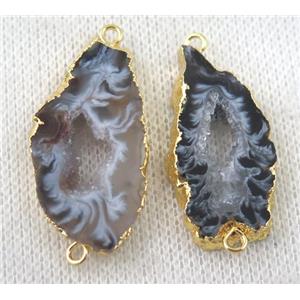 druzy Agate slice connector, freeform, gold plated, approx 15-30mm