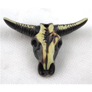 resin cattle head pendant, black, approx 40-50mm