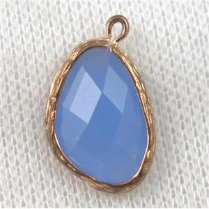 blue crystal glass teardrop pendant, gold plated, approx 12-18mm