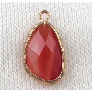 red crystal glass teardrop pendant, gold plated, approx 12-18mm