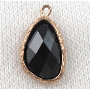 black crystal glass teardrop pendant, gold plated, approx 12-18mm