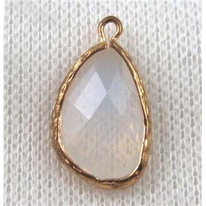 milk-white crystal glass teardrop pendant, gold plated, approx 12-18mm