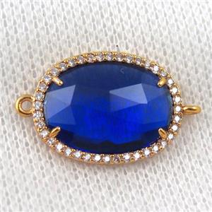 blue crystal glass connector paved zircon, faceted oval, gold plated, approx 16x20mm
