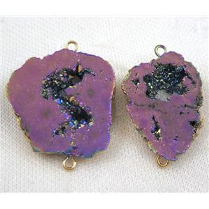 druzy agate slice connector, purple, freeform, gold plated, approx 20-45mm