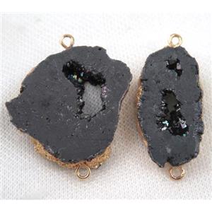 druzy agate slice connector, black, freeform, gold plated, approx 20-45mm