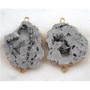 sliver druzy agate slice connector, freeform, gold plated, approx 20-45mm
