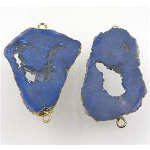 druzy agate slice connector, lt.blue AB-color, freeform, gold plated, approx 20-45mm
