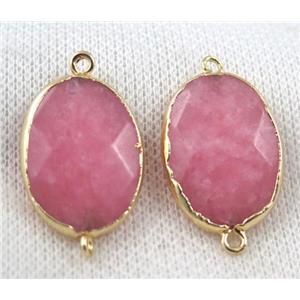 pink jade connector, faceted oval, gold plated, approx 18x25mm