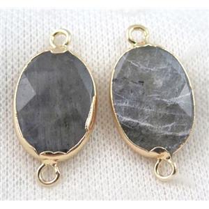 Labradorite connector, faceted oval, gold plated, approx 18x25mm