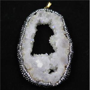 druzy agate pendant paved rhinestone, White AB color, approx 30-60mm