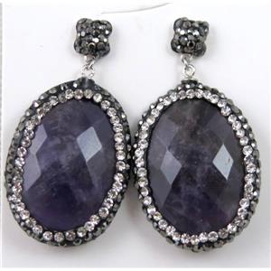 Amethyst earring paved rhinestone with sterling silver stud, approx 6x6mm, 22x30mm