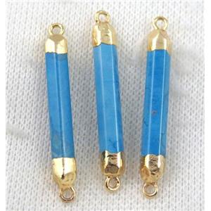 blue turquoise connector, stick, gold plated, approx 6x40mm