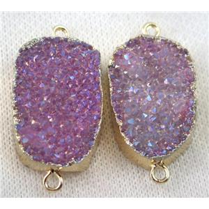 hotpink druzy quartz connector, AB-color, freeform, gold plated, approx 20-35mm