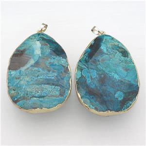 blue Ocean Jasper pendant, faceted oval, gold plated, approx 12-60mm