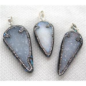 agate druzy pendant, arrowhead, pave abalone shell foil, approx 10-35mm