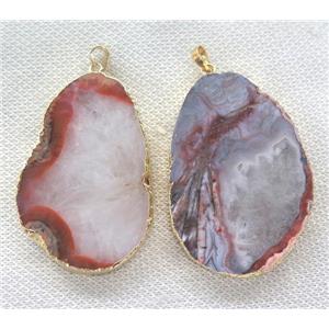 red rock agate slice pendant, freeform, gold plated, approx 25-65mm