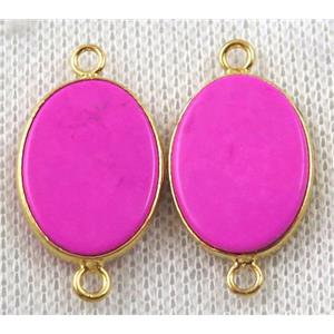 hotpink turquoise connector, dye, oval, gold plated, approx 15x20mm