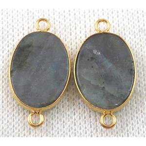 Labradorite connector, flat oval, gold plated, approx 15x20mm