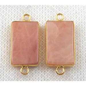 pink aventurine connector, rectangle, gold plated, approx 12x20mm