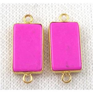 hotpink turquoise rectangle connector, dye, gold plated, approx 12x20mm