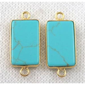 green turquoise rectangle connector, dye, gold plated, approx 12x20mm