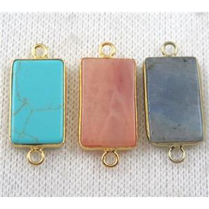 mix gemstone connector, rectangle, gold plated, approx 12x20mm