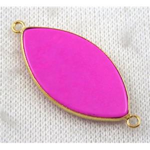 hotpink Turquoise Marquise connector, horse-eye, gold plated, approx 20x38mm