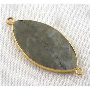 Labradorite Marquise connector, horse-eye, gold plated, approx 20x38mm