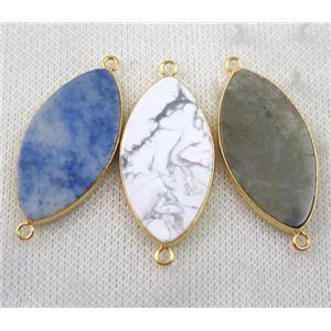 mixed gemstone Marquise connector, horse-eye, gold plated, approx 20x38mm