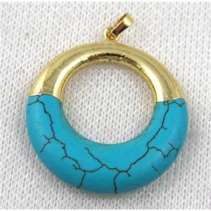 blue Turquoise GoGo pendant, gold plated, approx 35mm dia