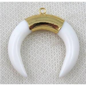 white resin crescent horn pendant, gold plated, approx 35mm dia