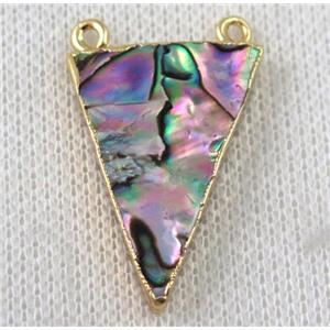 paua abalone shell pendant, triangle, gold plated, approx 20-35mm