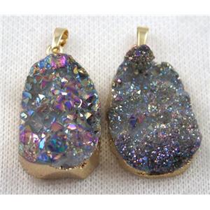 rainbow druzy quartz pendant, freeform, gold plated, approx 20-30mm