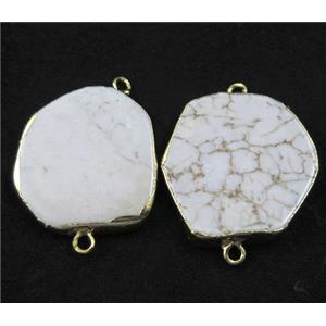 white turquoise howlite slice connector, freeform, gold plated, approx 20-35mm