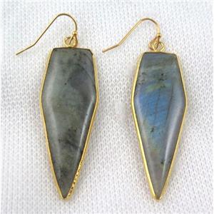labradorite bullet earring, gold plated, approx 16-50mm