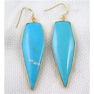 blue turquoise bullet earring, dye, gold plated, approx 16-50mm