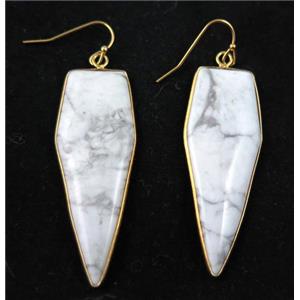 white howlite tuquoise earring, bullet, gold plated, approx 16-50mm