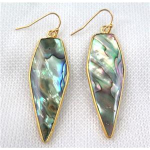 paua abalone shell earring, bullet, gold plated, approx 16-50mm