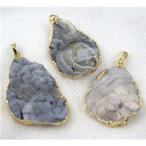 solar agate druzy slice pendant, freeform, gold plated, approx 20-45mm
