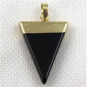 black onyx agate pendant, triangle, gold plated, approx 20-35mm