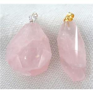 rose quartz pendant, freeform, approx 15-33mm