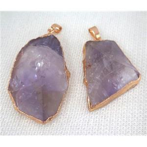 amethyst pendant, freeform, purple, point, gold plated, approx 20-40mm