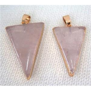 Rose Quartz pendant, triangle, gold plated, approx 22-30mm