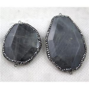 black Labradorite slice connector paved rhinestone, faceted freeform, approx 25-40mm