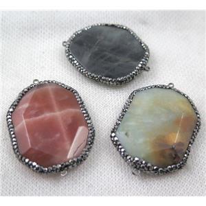 mix gemstone slice connector paved rhinestone, faceted freeform, approx 25-40mm